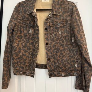 Elan Brown Leopard Print Jean Jacket